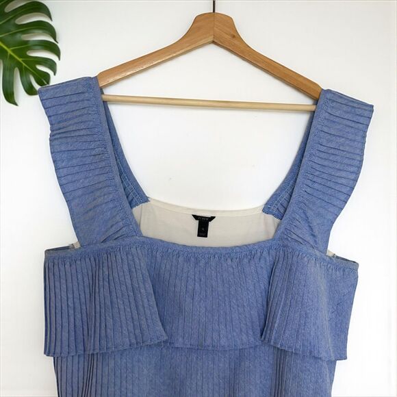 J. Crew Pleated Tiered Ruffle Tank Top/Cami in Chambray Blue - Picture 5 of 10